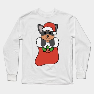 Christmas Black and Brown Chihuahua Stocking Long Sleeve T-Shirt